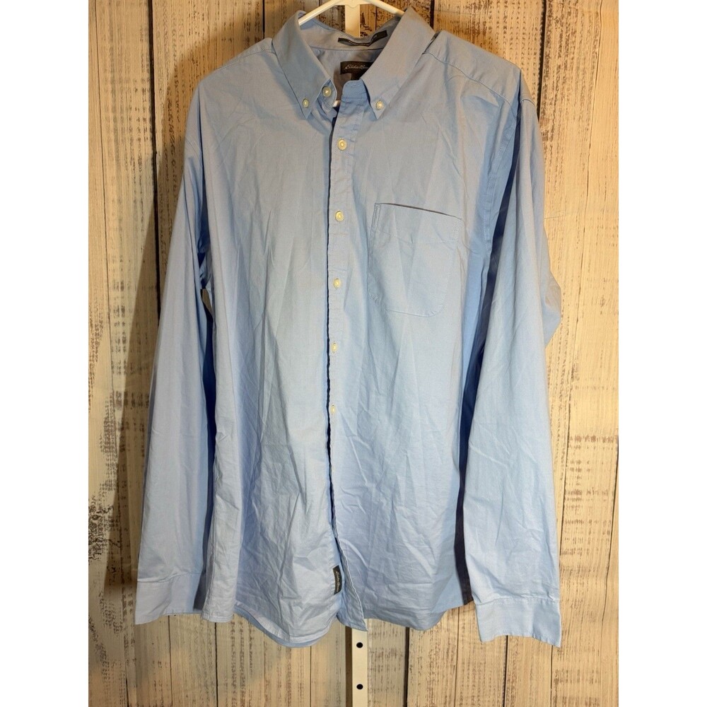 Eddie Bauer Men’s Dress Shirt Large Tall Blue Blue Button Up Classic Fit
